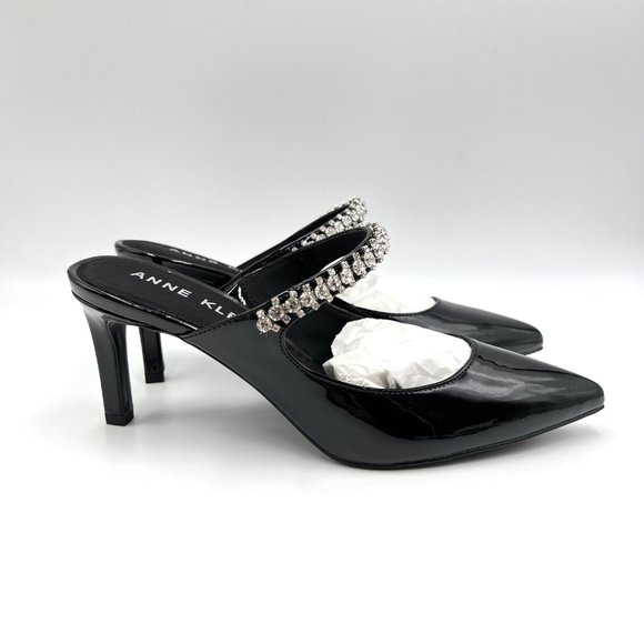 Anne Klein Womens Remi Black Patent Jeweled Point Toe Heels Pumps Shoes 8M - Picture 1 of 15